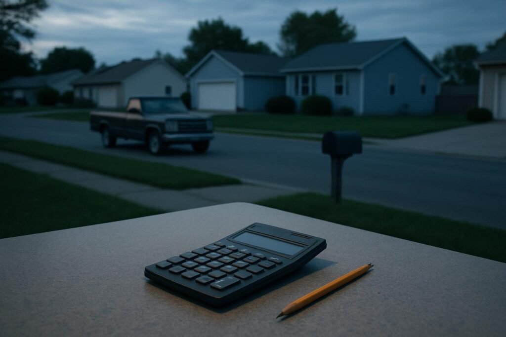 Una calculadora de sobremesa y un lapiz encima de una mesa de formica