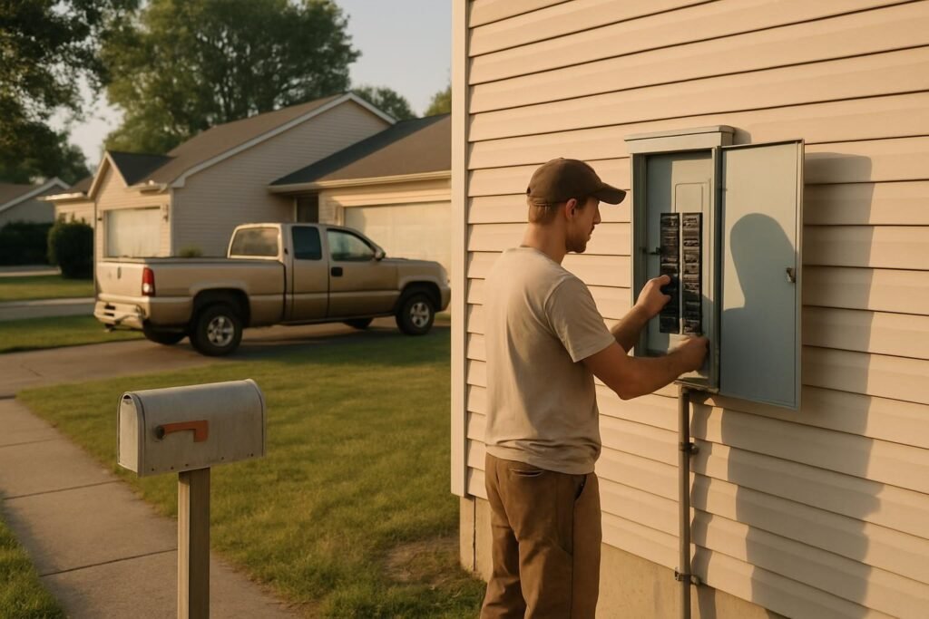 El panel eléctrico abierto de una casa, con los breakers a la vista