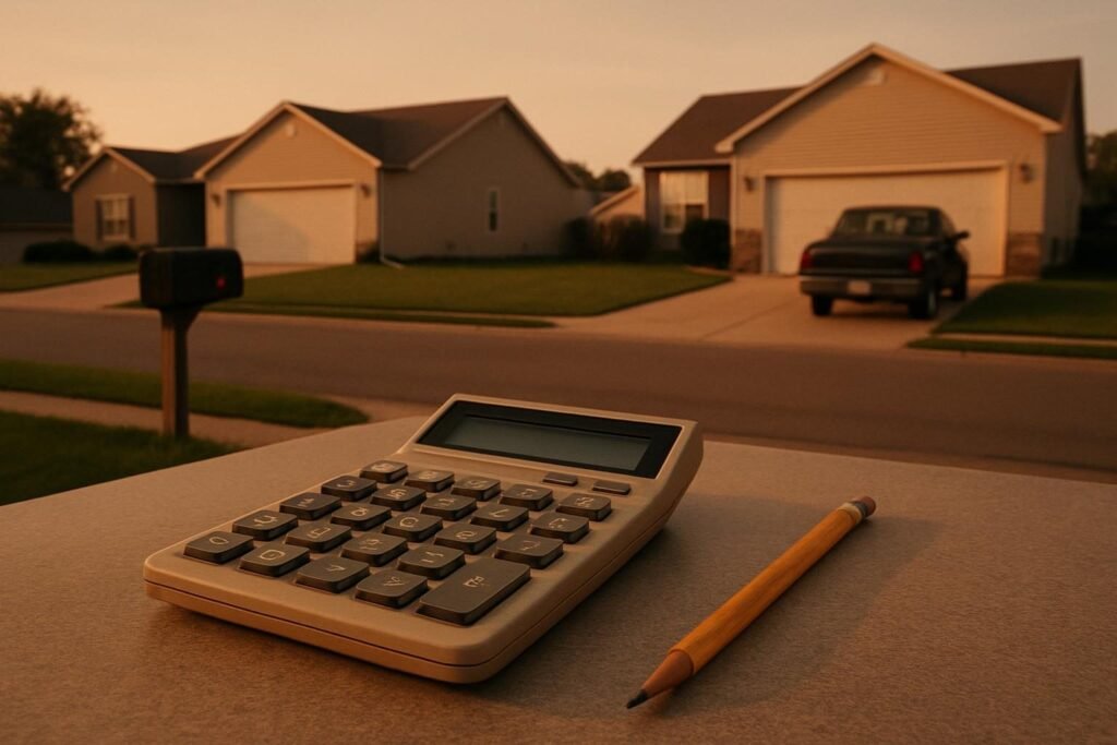 Una calculadora de sobremesa y un lapiz encima de una mesa de formica